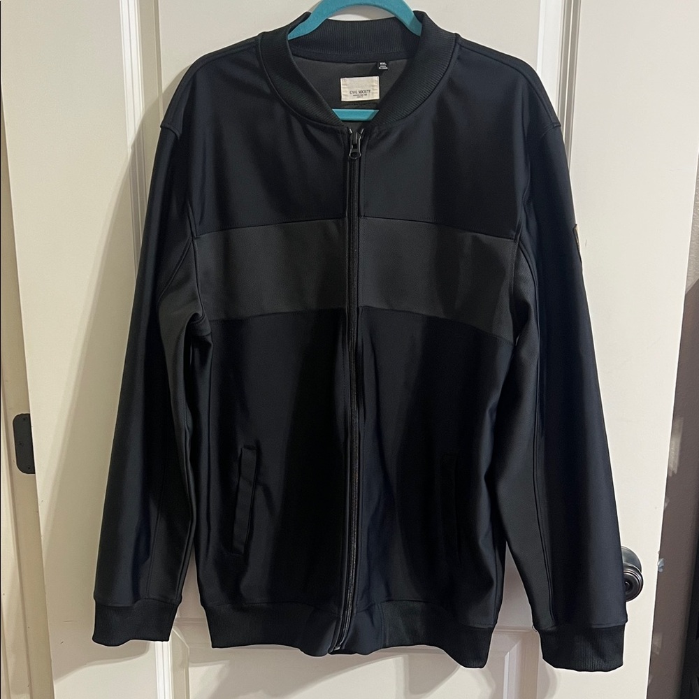 Civil Society XXL men’s bomber jacket black zip up yellow patch